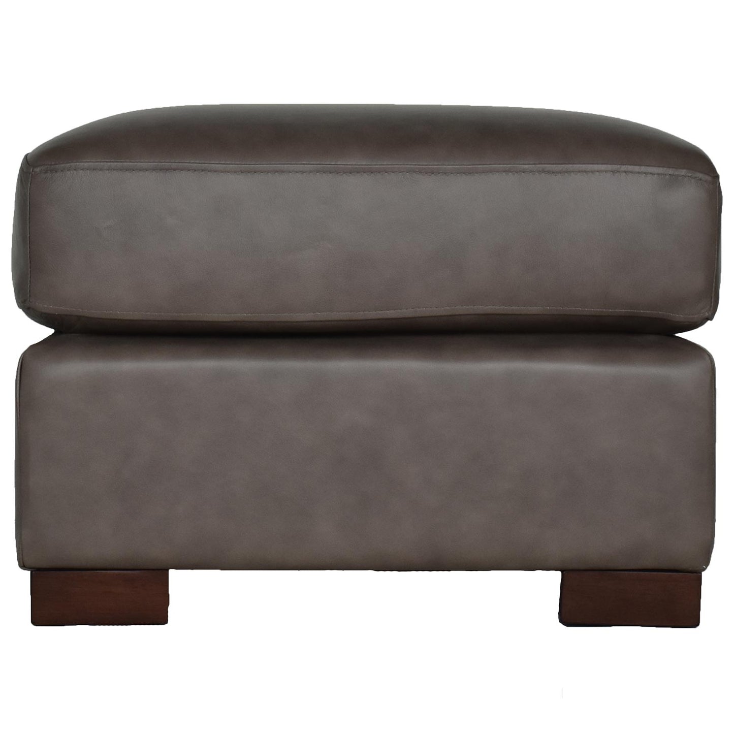 22" Gray Genuine Leather And Brown Ottoman