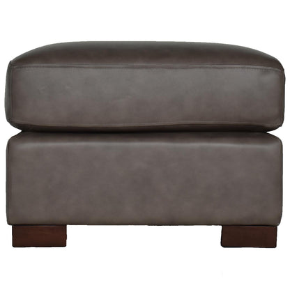 22" Gray Genuine Leather And Brown Ottoman