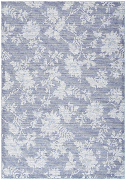 5' X 7' Grey Floral Washable Area Rug