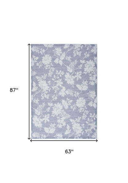 5' X 7' Grey Floral Washable Area Rug