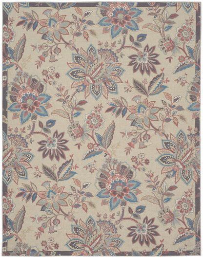 8' X 10' Beige Floral Distressed Washable Area Rug