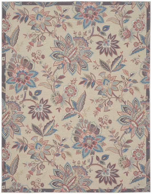 8' X 10' Beige Floral Distressed Washable Area Rug