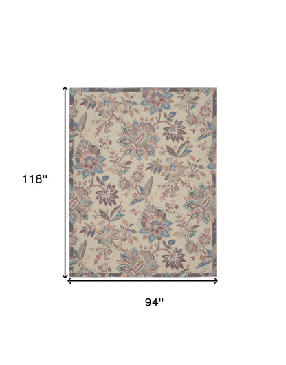 8' X 10' Beige Floral Distressed Washable Area Rug