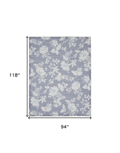 8' X 10' Grey Floral Distressed Washable Area Rug
