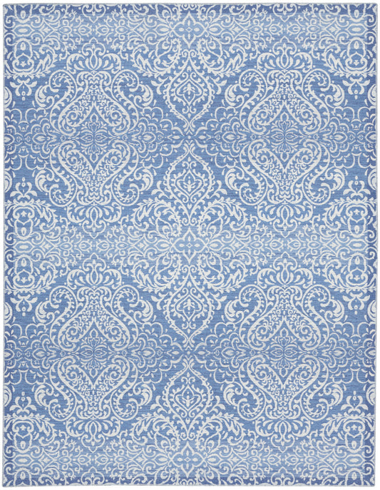 8' X 10' Blue Floral Distressed Washable Area Rug
