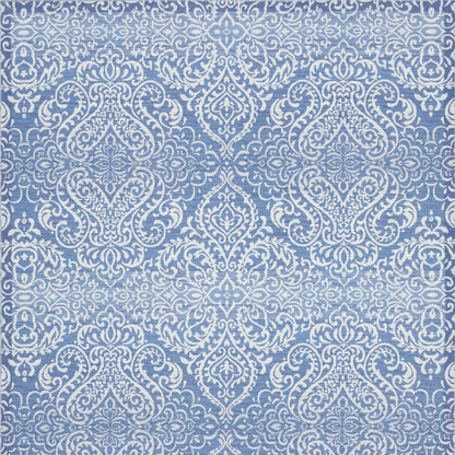 8' X 10' Blue Floral Distressed Washable Area Rug