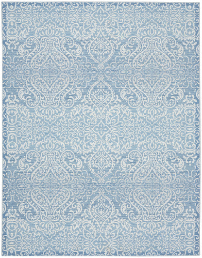 8' X 10' Blue Floral Distressed Washable Area Rug