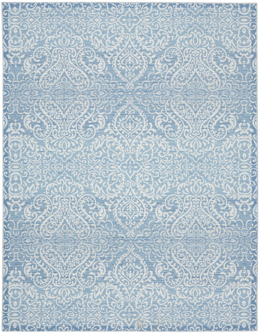 8' X 10' Blue Floral Distressed Washable Area Rug