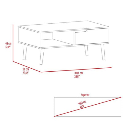 40" Dark Walnut Rectangular Coffee Table With Drawer And Shelf