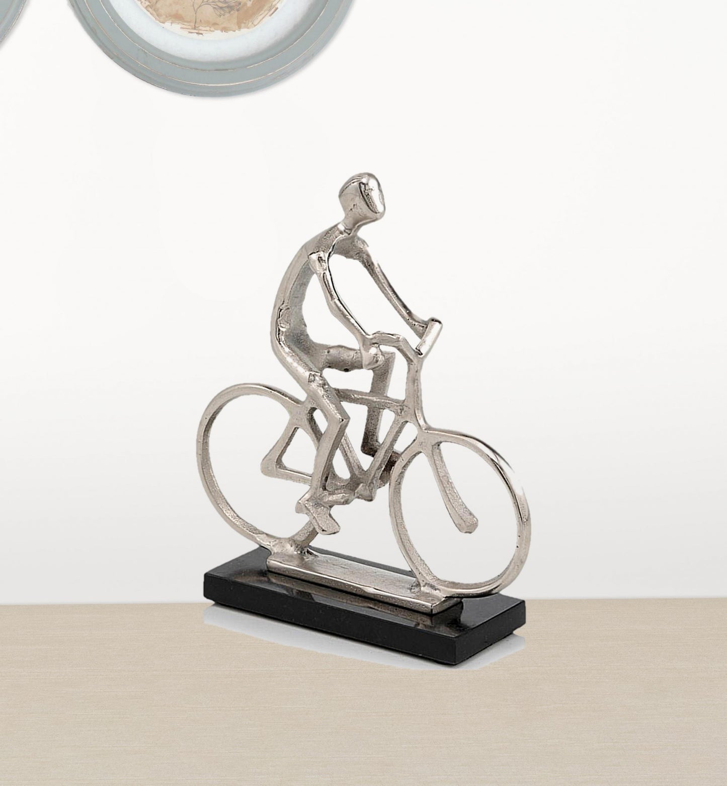 10" Silver and Black Marble Aluminum Man on Bike Sculpture