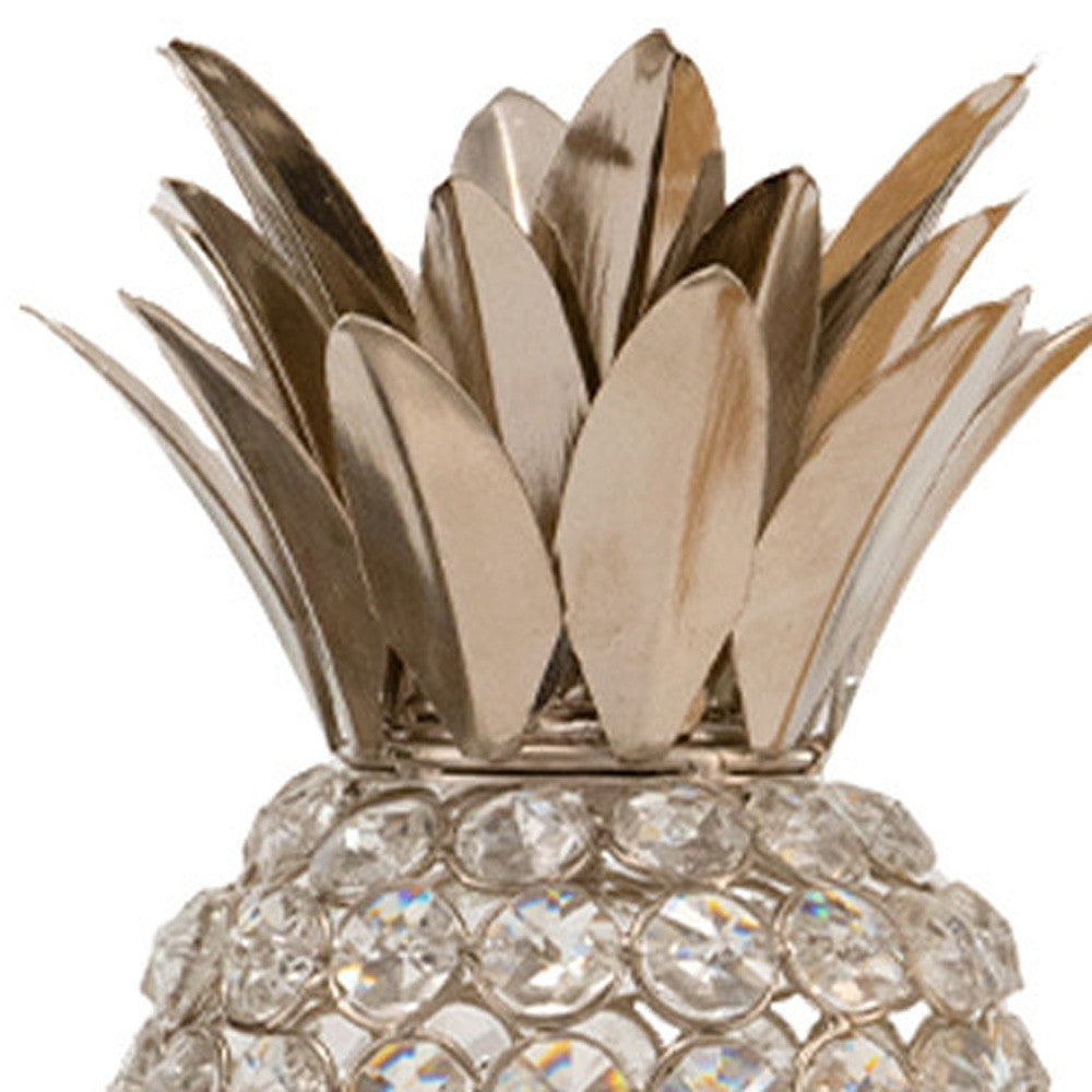 11" Silver And Clear Faux Crystal Decorative Pineapple