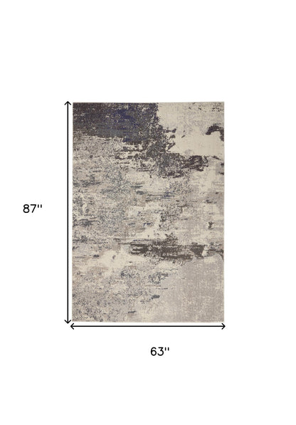 5' X 7' Ivory And Grey Abstract Power Loom Non Skid Area Rug