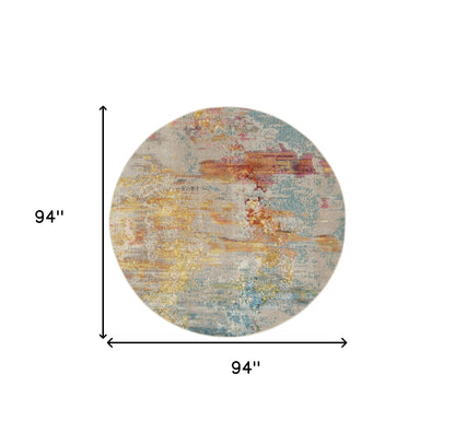 8' X 8' Sealife Round Abstract Power Loom Non Skid Area Rug