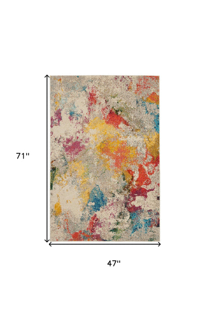 4' X 6' Ivory Abstract Power Loom Non Skid Area Rug
