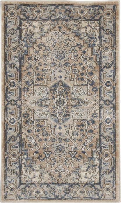 2' X 4' Beige And Grey Oriental Power Loom Non Skid Area Rug