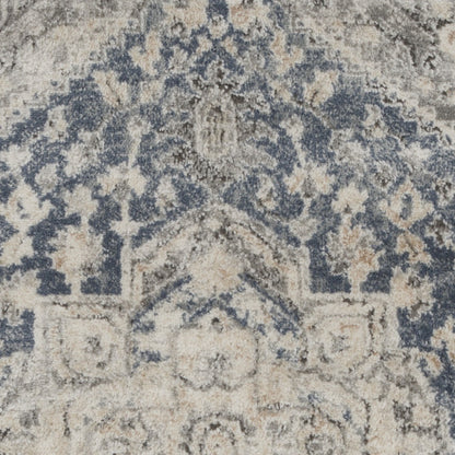 2' X 4' Ivory And Blue Oriental Power Loom Non Skid Area Rug