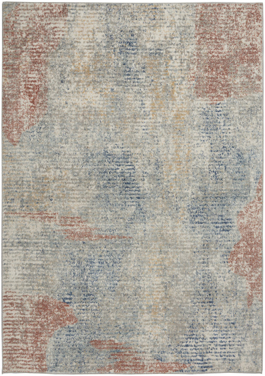 4' X 6' Ivory Abstract Power Loom Distressed Non Skid Area Rug