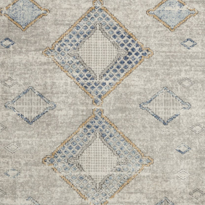 5' X 7' Ivory Grey And Blue Southwestern Power Loom Non Skid Area Rug