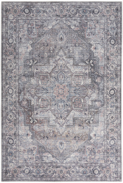 4' X 6' Grey Oriental Power Loom Distressed Washable Area Rug