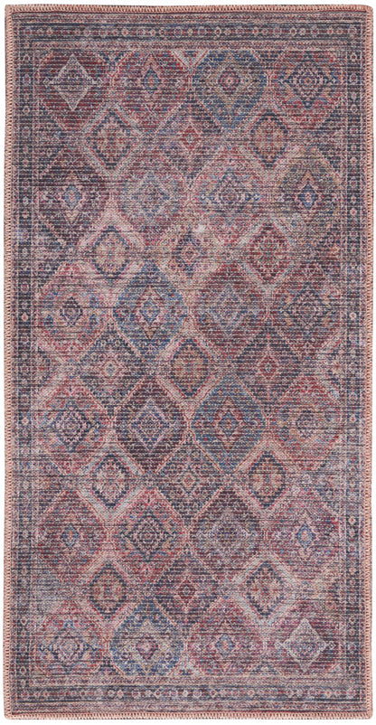 2' X 4' Maroon Oriental Power Loom Distressed Washable Area Rug