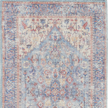 2' X 6' Blue Oriental Power Loom Distressed Washable Runner Rug