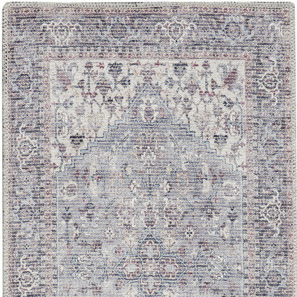 2' X 6' Grey Oriental Power Loom Distressed Washable Runner Rug