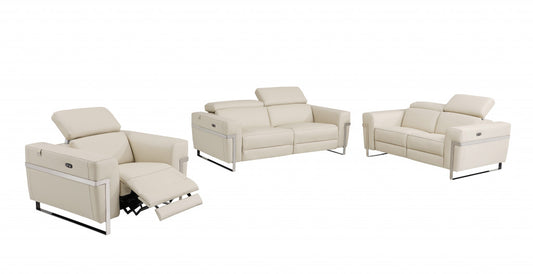 Three Piece Indoor Beige Italian Leather Six Person Seating Set