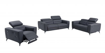 Three Piece Indoor Dark Gray Italian Leather Six Person Seating Set