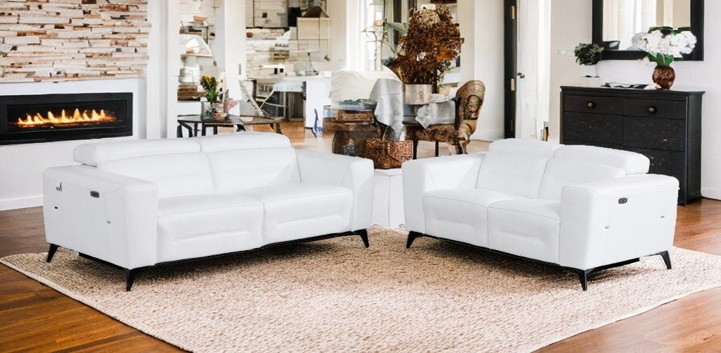 Two Piece Indoor White Italian Leather Five Person Seating Set