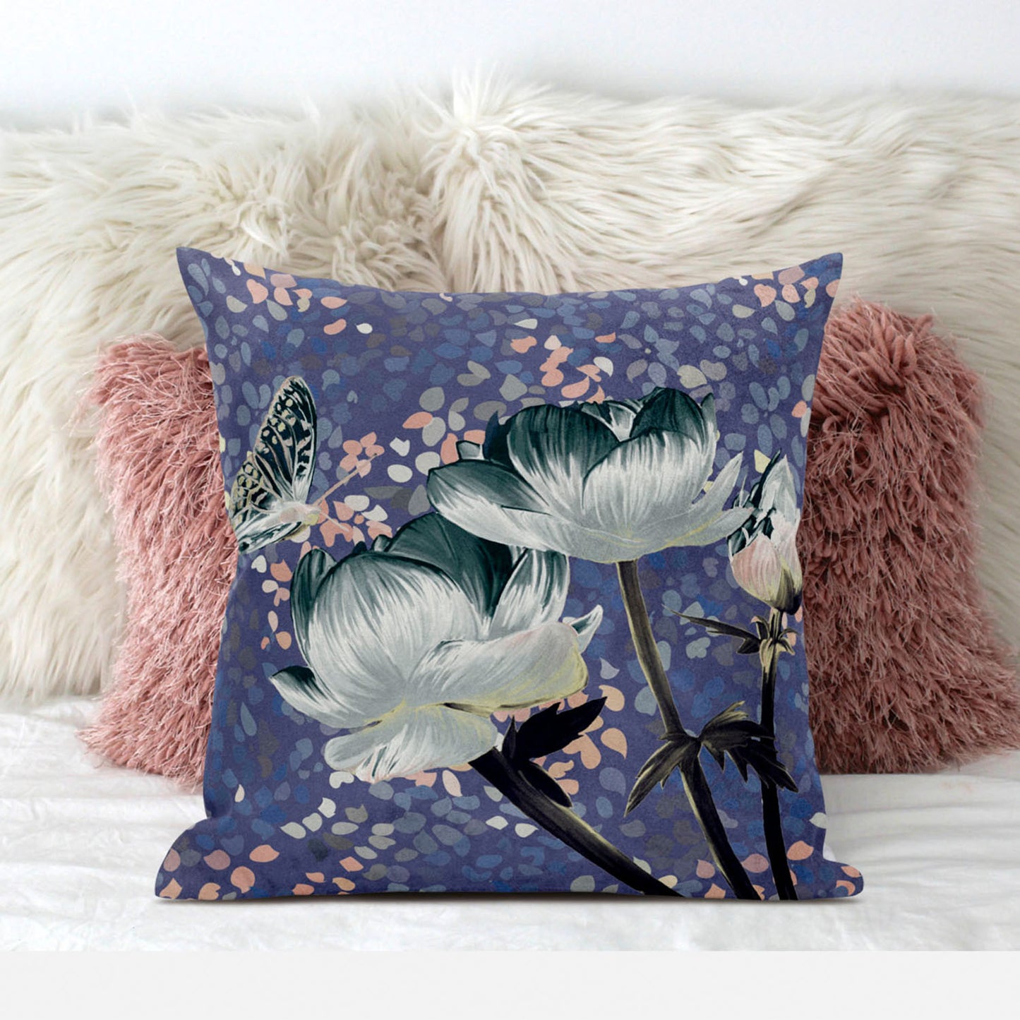 16" X 16" Darkgreen And Grey Floral Zippered Suede Throw Pillow