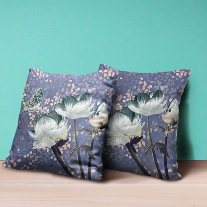 18" X 18" Dark Green And Grey Roses and Butterfly Suede Throw Pillow