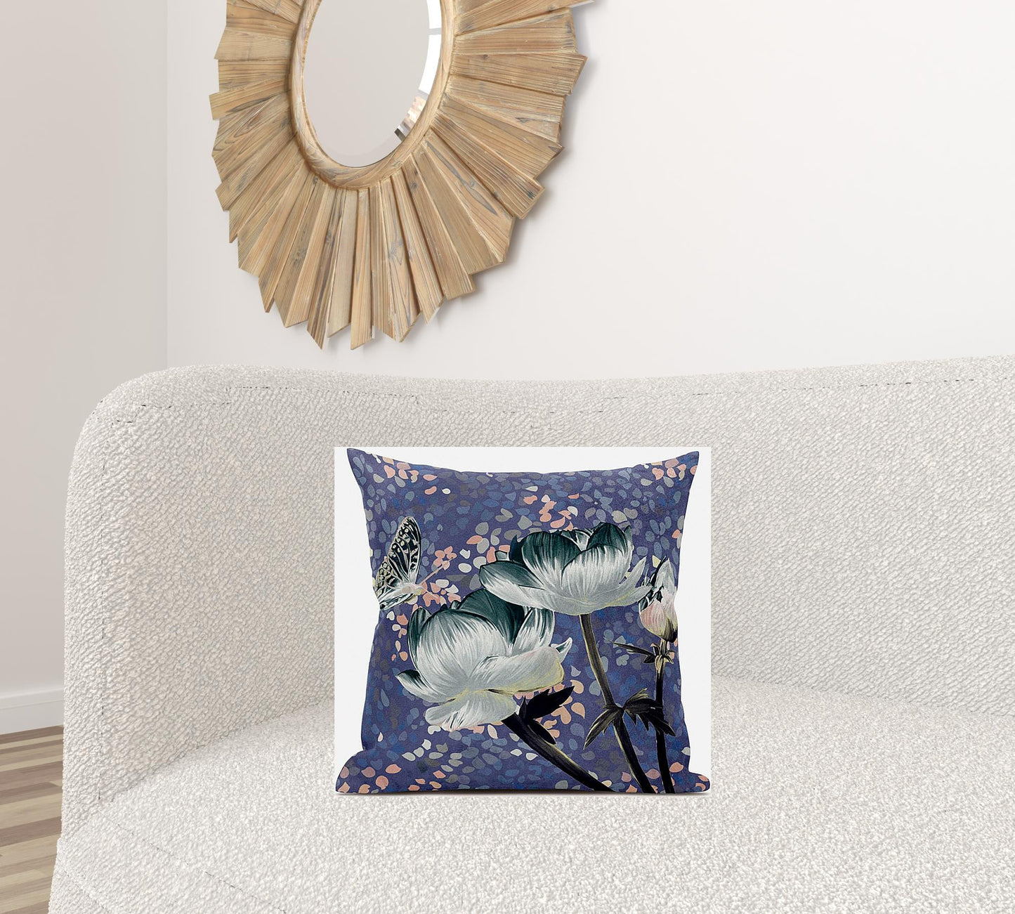 18" X 18" Dark Green And Grey Roses and Butterfly Suede Throw Pillow