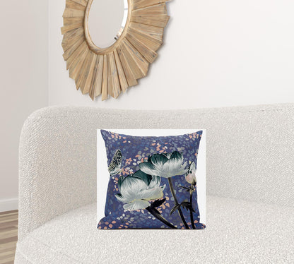 18" X 18" Dark Green And Grey Roses and Butterfly Suede Throw Pillow