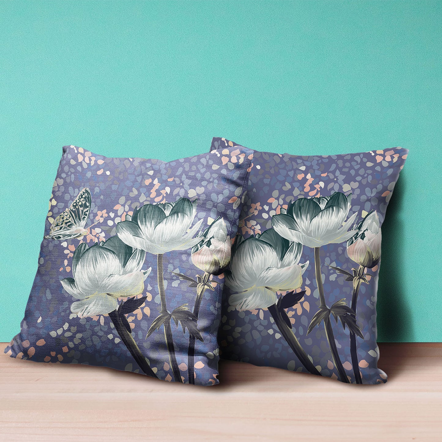 20" X 20" Dark Green And Grey Roses and Butterfly Suede Throw Pillow