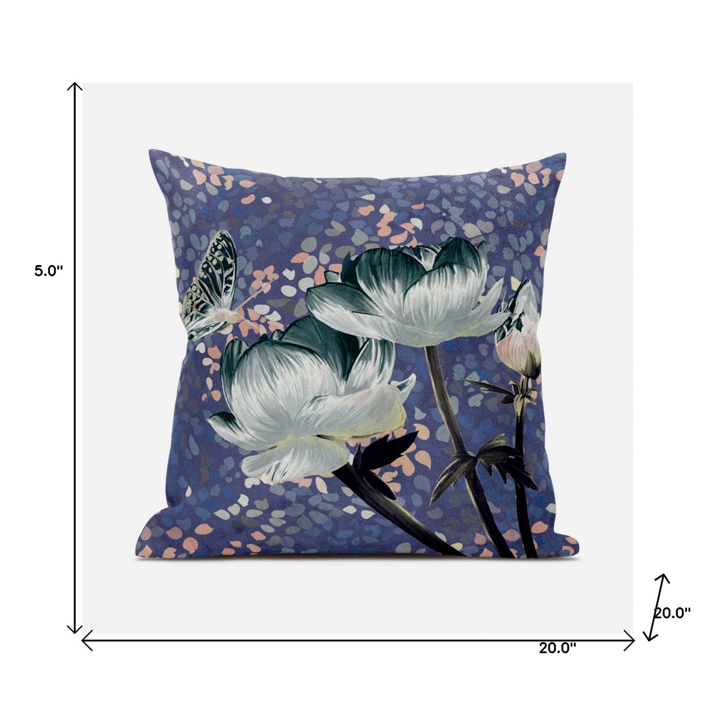 20" X 20" Dark Green And Grey Roses and Butterfly Suede Throw Pillow