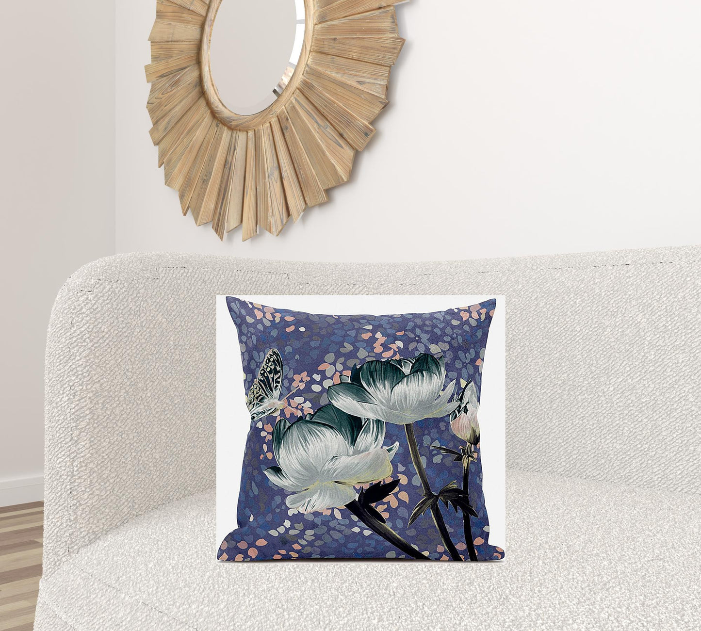 20" X 20" Dark Green And Grey Roses and Butterfly Suede Throw Pillow
