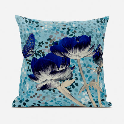 18" X 18" Blue and Gray Butterfly Broadcloth Floral Zippered Pillow