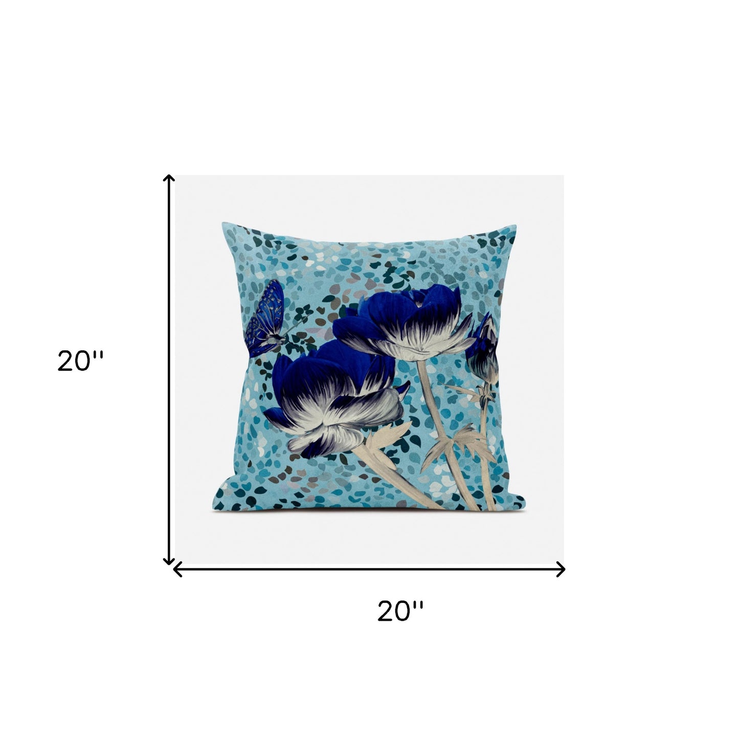 20" X 20" Blue and Gray Butterfly Broadcloth Floral Zippered Pillow