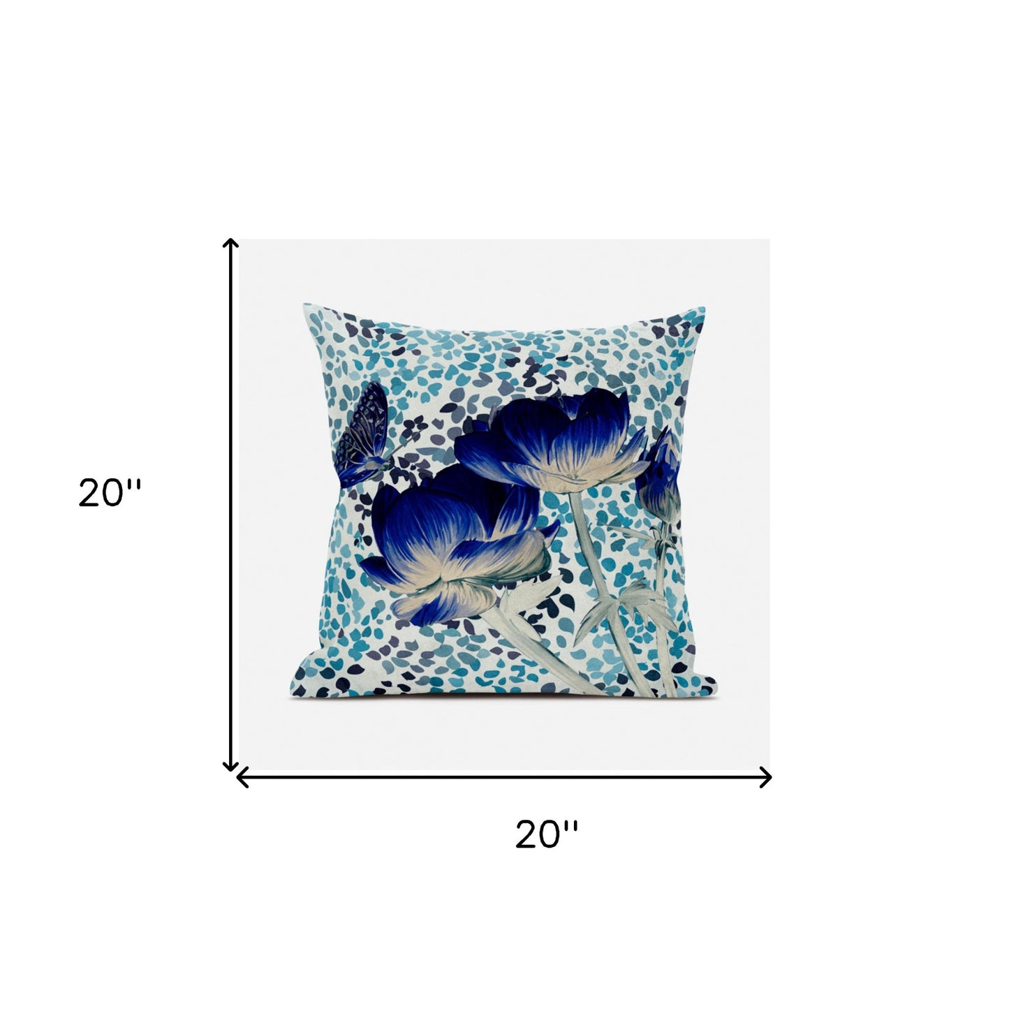 20" X 20" Blue and Off White Butterfly Broadcloth Floral Zippered Pillow