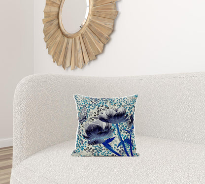 16" X 16" Blue and Gray Butterfly Broadcloth Floral Zippered Pillow