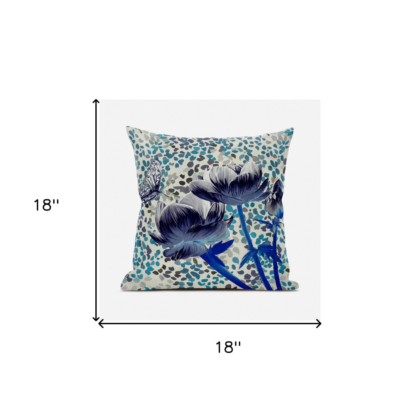 18" X 18" Blue and Gray Butterfly Broadcloth Floral Zippered Pillow