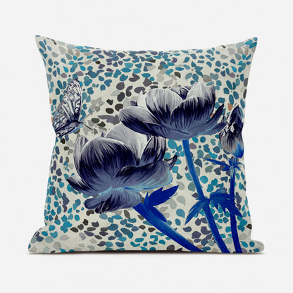 20" X 20" Blue and Gray Butterfly Broadcloth Floral Zippered Pillow
