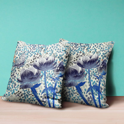 20" X 20" Blue and Gray Butterfly Broadcloth Floral Zippered Pillow
