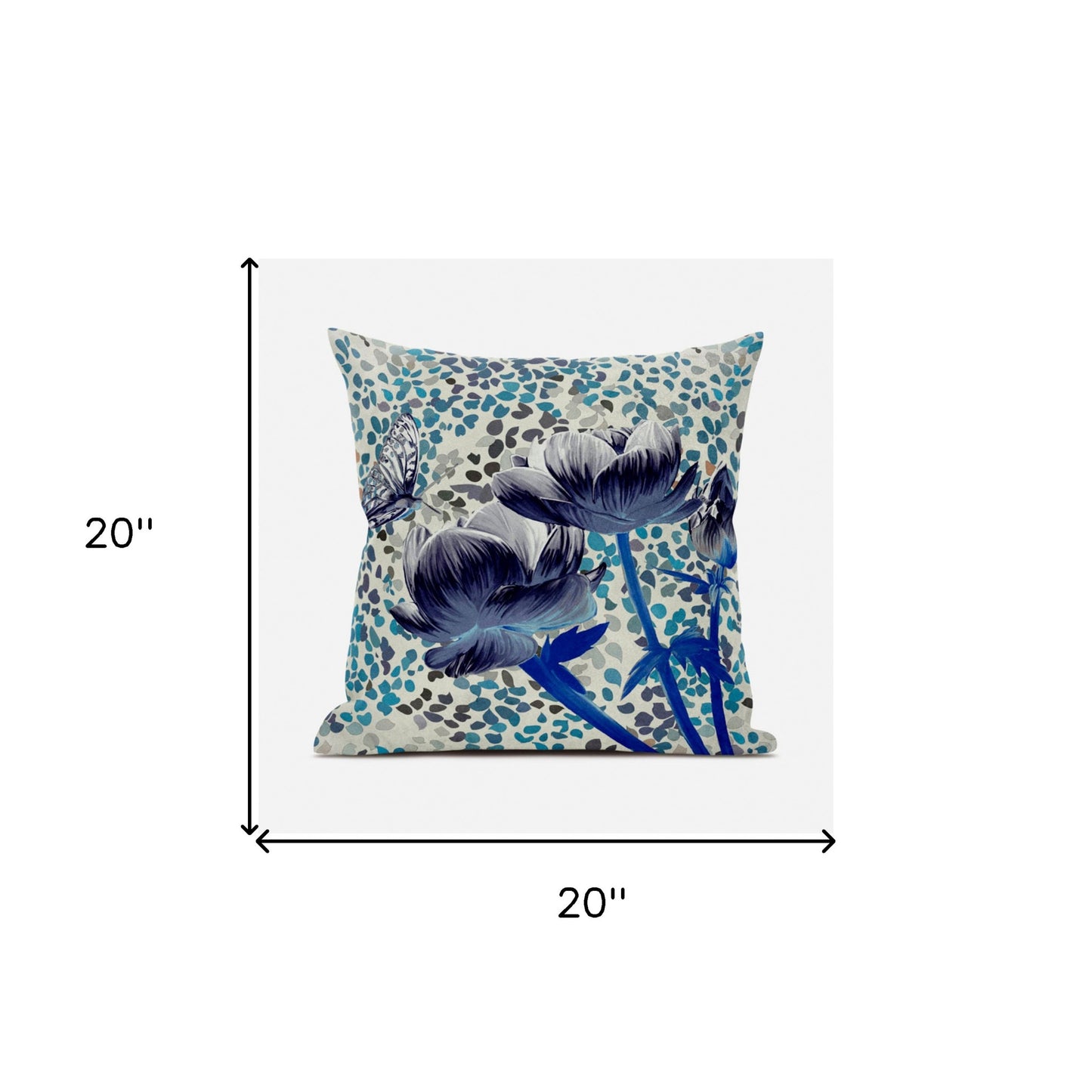 20" X 20" Blue and Gray Butterfly Broadcloth Floral Zippered Pillow