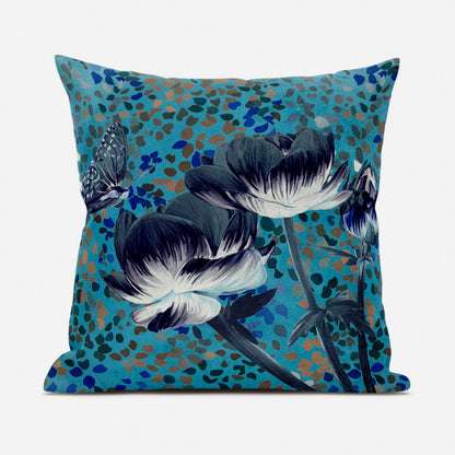 18" X 18" Green and White Butterfly Broadcloth Floral Zippered Pillow