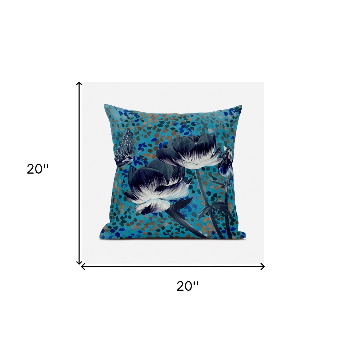 20" X 20" Green and White Butterfly Broadcloth Floral Zippered Pillow