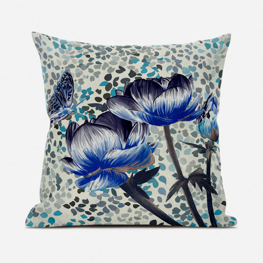 16" X 16" Blue and Green Butterfly Broadcloth Floral Zippered Pillow