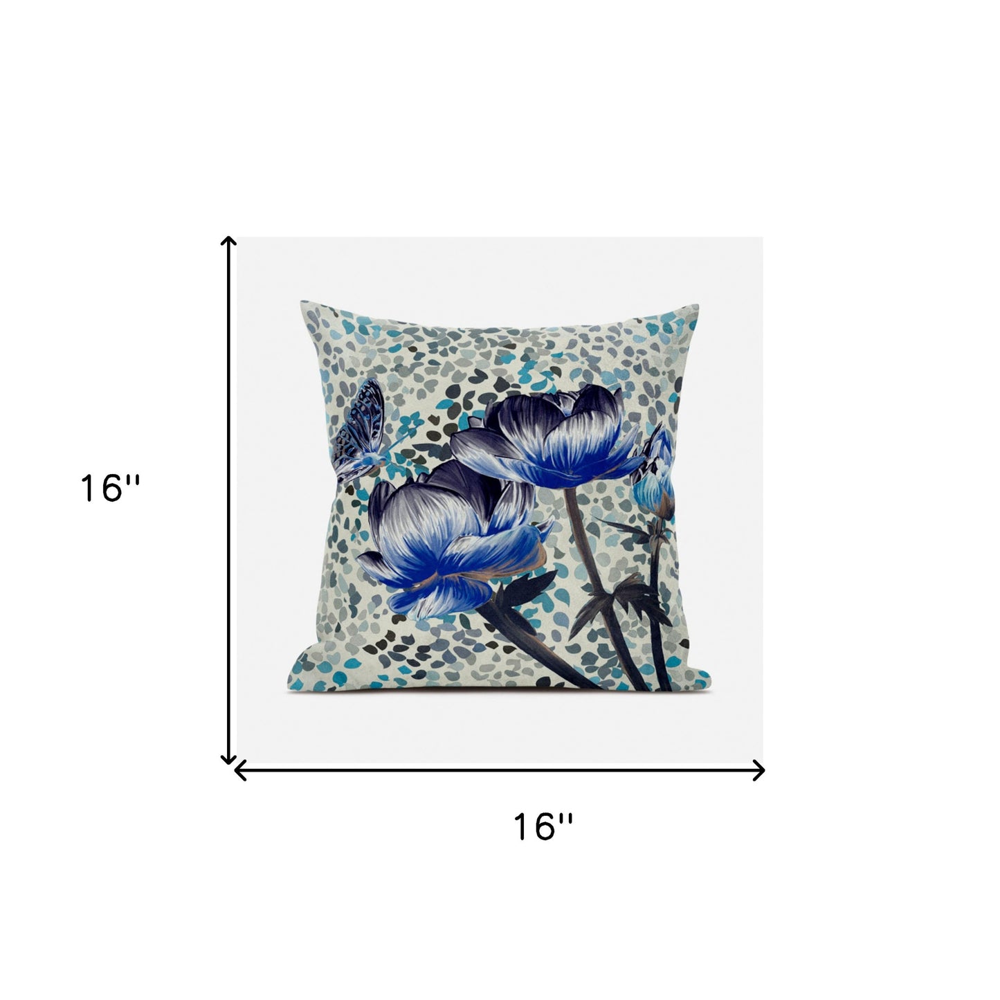 16" X 16" Blue and Green Butterfly Broadcloth Floral Zippered Pillow