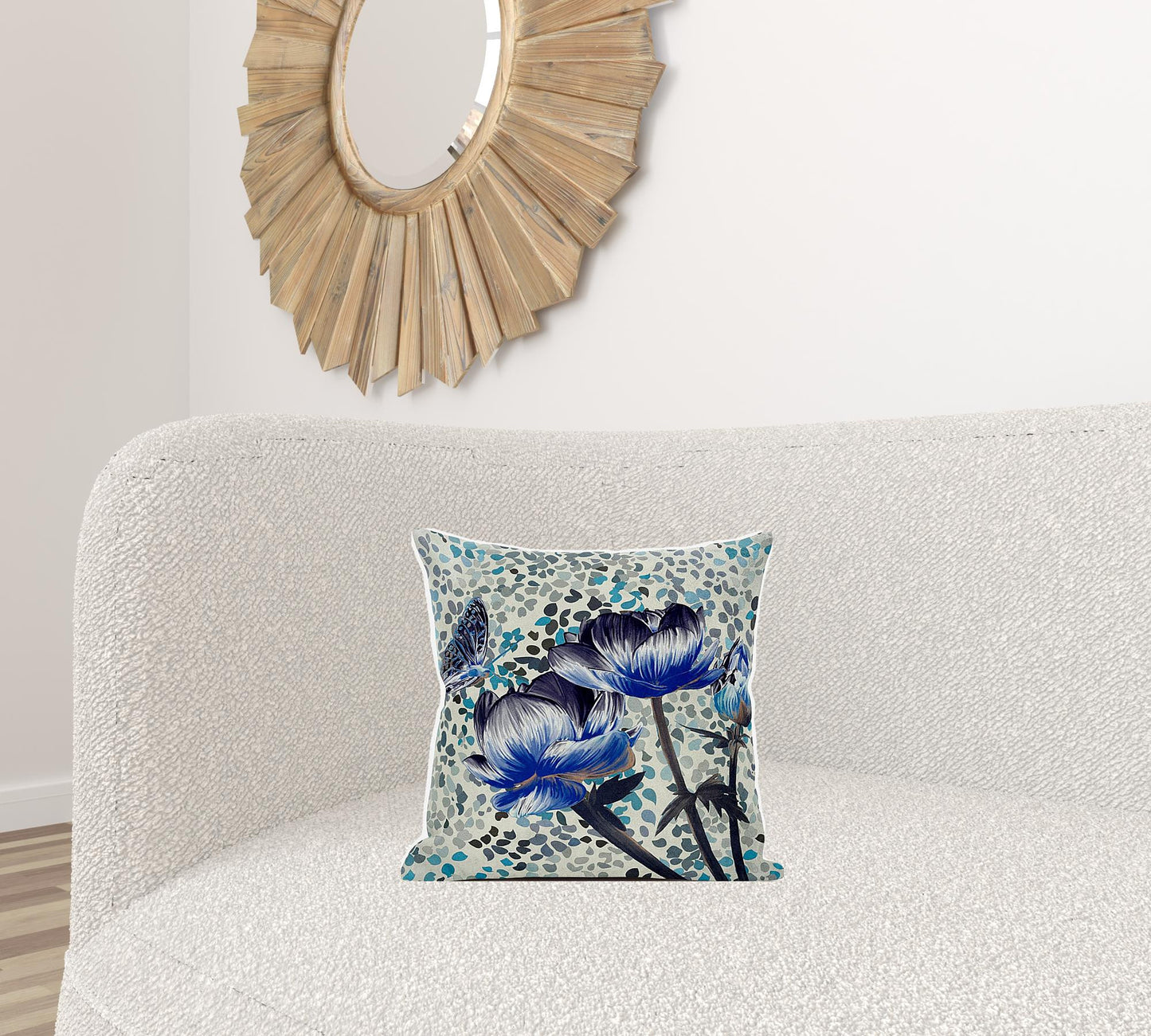 16" X 16" Blue and Green Butterfly Broadcloth Floral Zippered Pillow