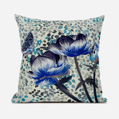 18" X 18" Blue and Green Butterfly Broadcloth Floral Zippered Pillow